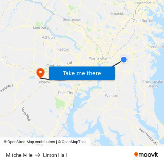 Mitchellville to Linton Hall map