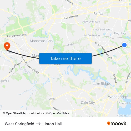 West Springfield to Linton Hall map