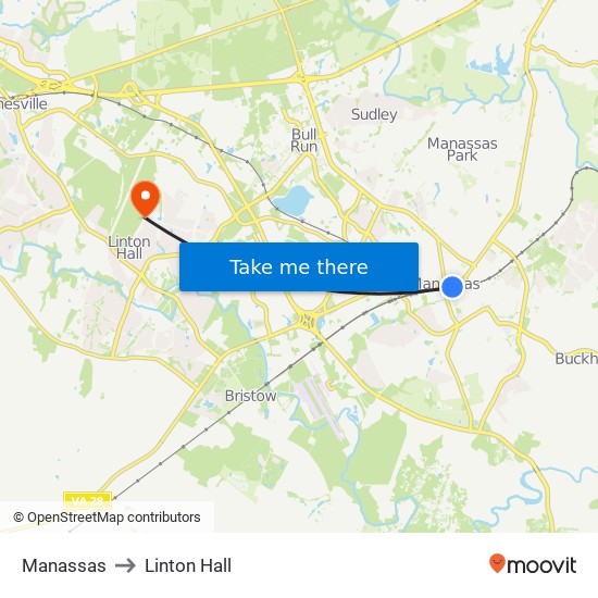 Manassas to Linton Hall map