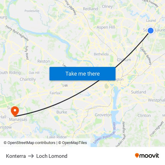 Konterra to Loch Lomond map