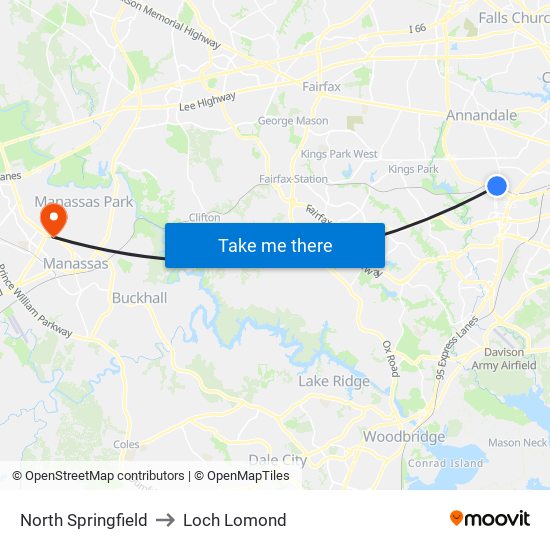 North Springfield to Loch Lomond map