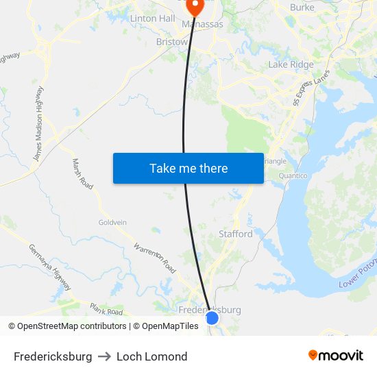 Fredericksburg to Loch Lomond map