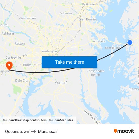 Queenstown to Manassas map