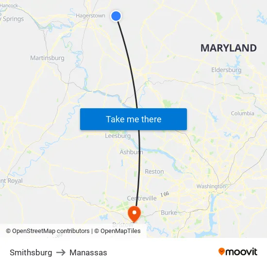 Smithsburg to Manassas map