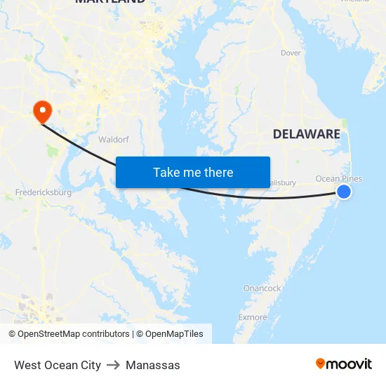 West Ocean City to Manassas map