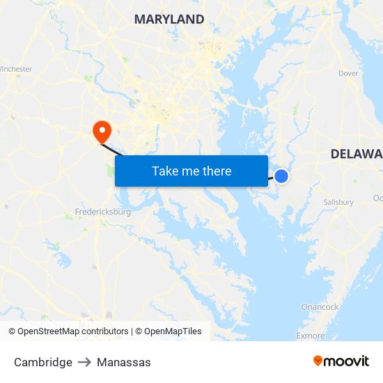 Cambridge to Manassas map