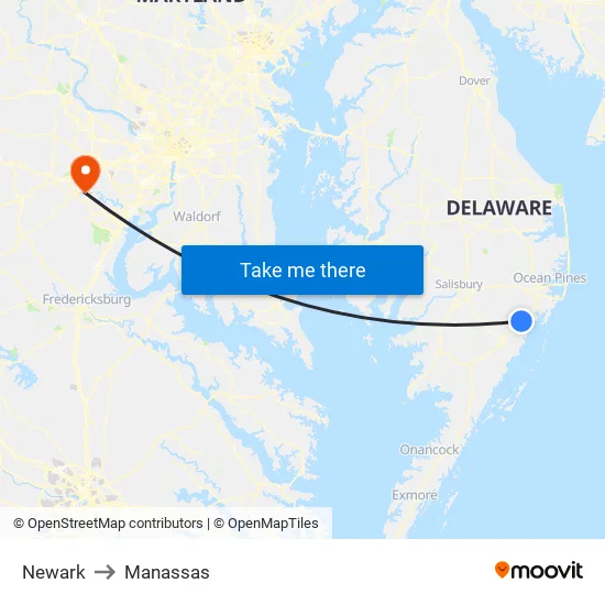 Newark to Manassas map