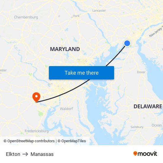 Elkton to Manassas map