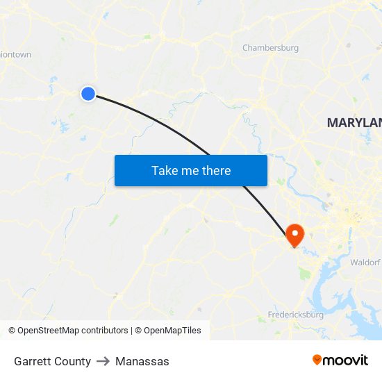 Garrett County to Manassas map