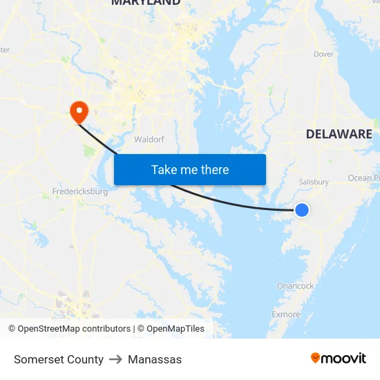 Somerset County to Manassas map