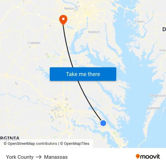 York County to Manassas map
