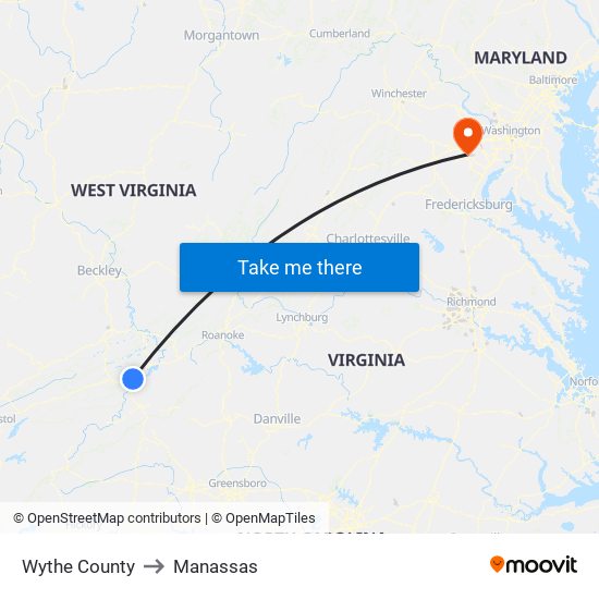 Wythe County to Manassas map