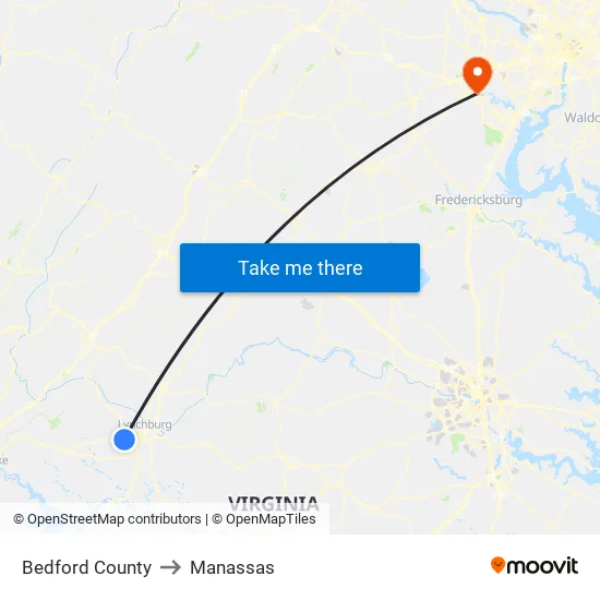 Bedford County to Manassas map