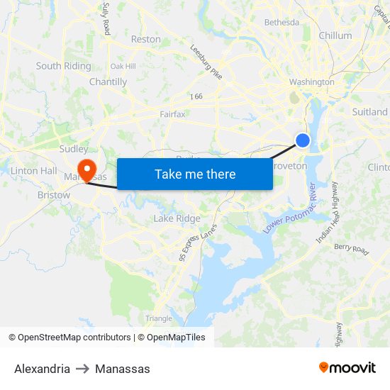 Alexandria to Manassas map