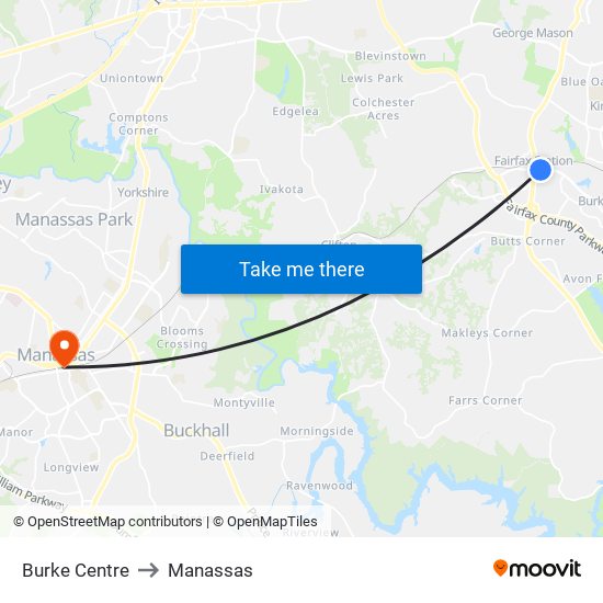 Burke Centre to Manassas map
