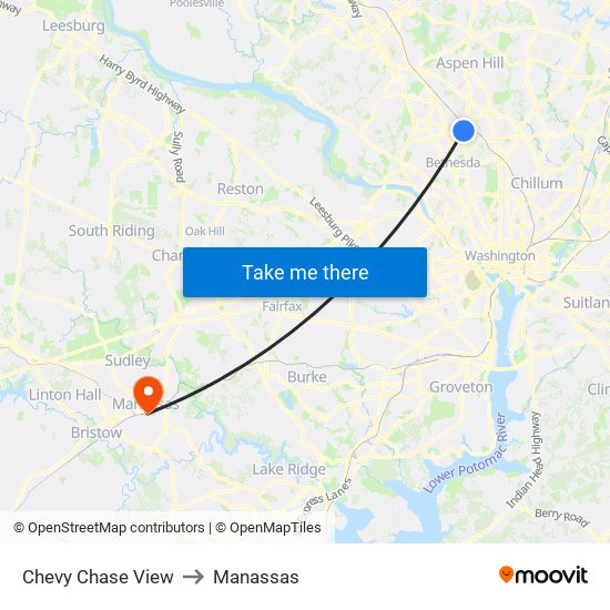 Chevy Chase View to Manassas map