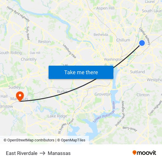 East Riverdale to Manassas map