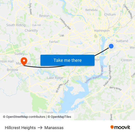 Hillcrest Heights to Manassas map