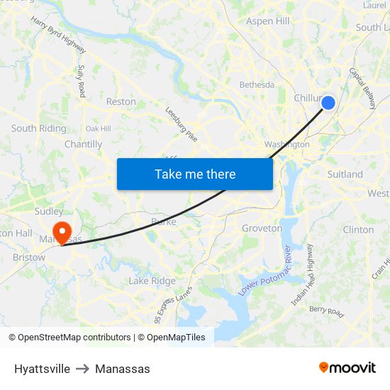 Hyattsville to Manassas map