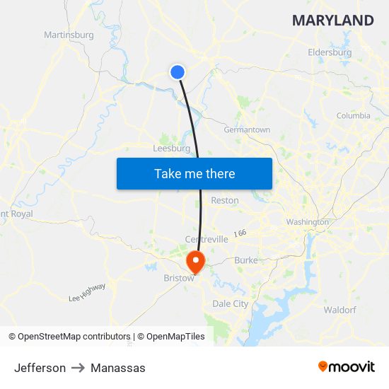 Jefferson to Manassas map