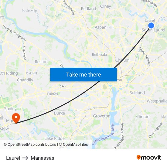 Laurel to Manassas map