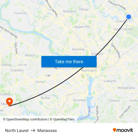 North Laurel to Manassas map