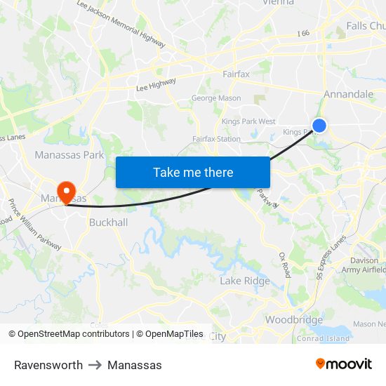 Ravensworth to Manassas map