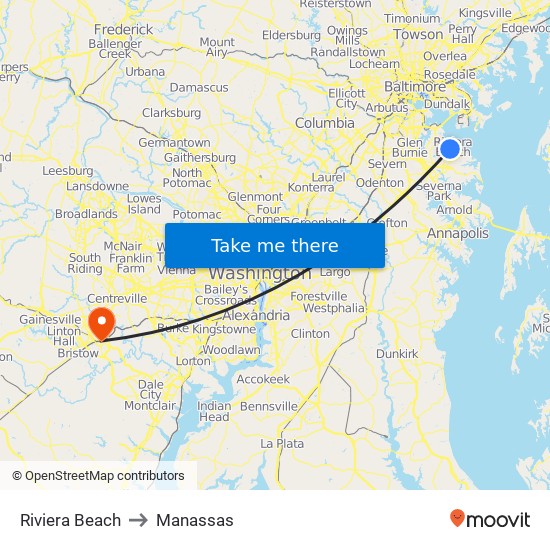 Riviera Beach to Manassas map