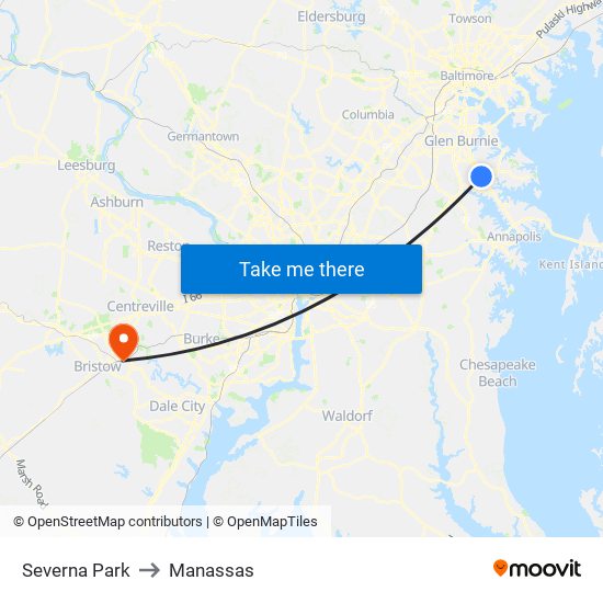 Severna Park to Manassas map