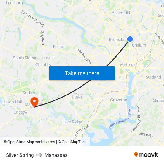 Silver Spring to Manassas map