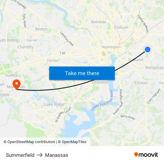 Summerfield to Manassas map