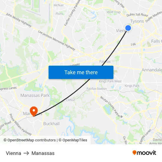 Vienna to Manassas map