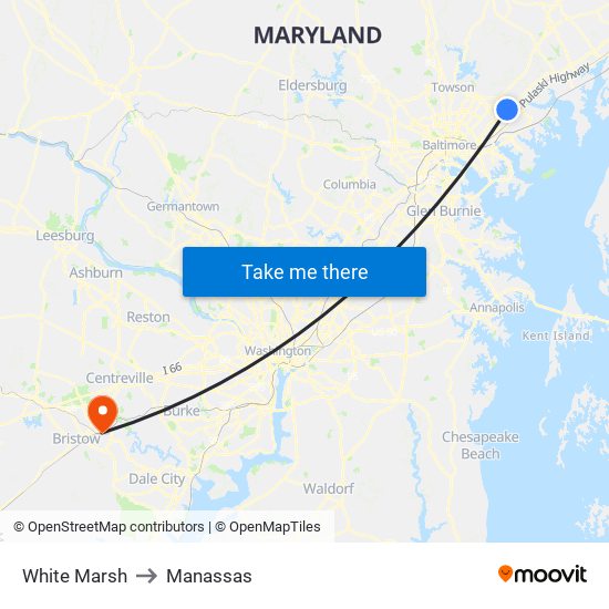 White Marsh to Manassas map