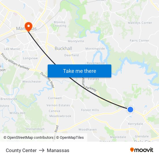 County Center to Manassas map