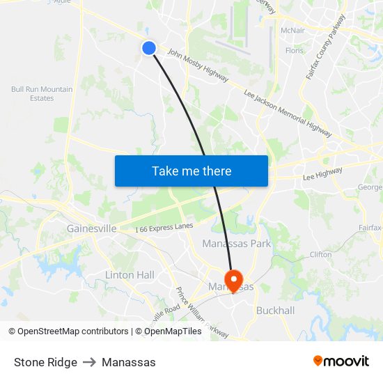 Stone Ridge to Manassas map