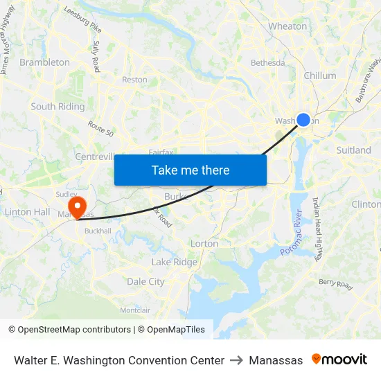 Walter E. Washington Convention Center to Manassas map
