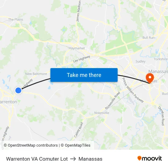 Warrenton VA Comuter Lot to Manassas map