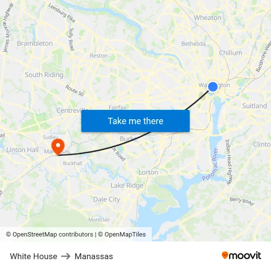 White House to Manassas map