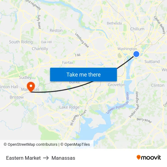 Eastern Market to Manassas map