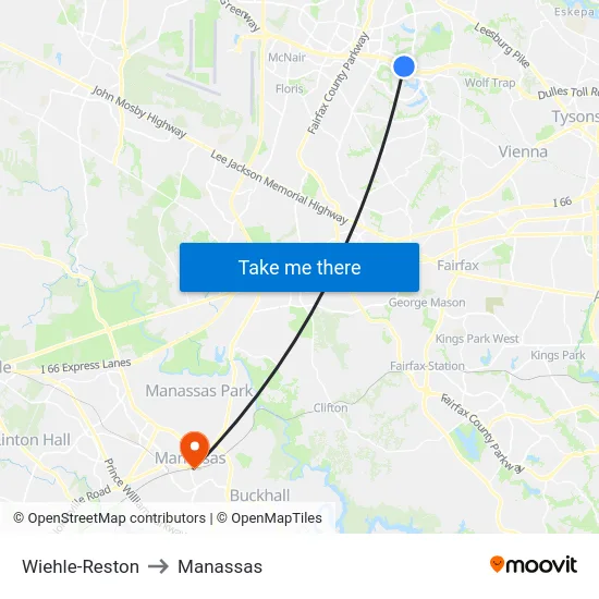Wiehle-Reston to Manassas map