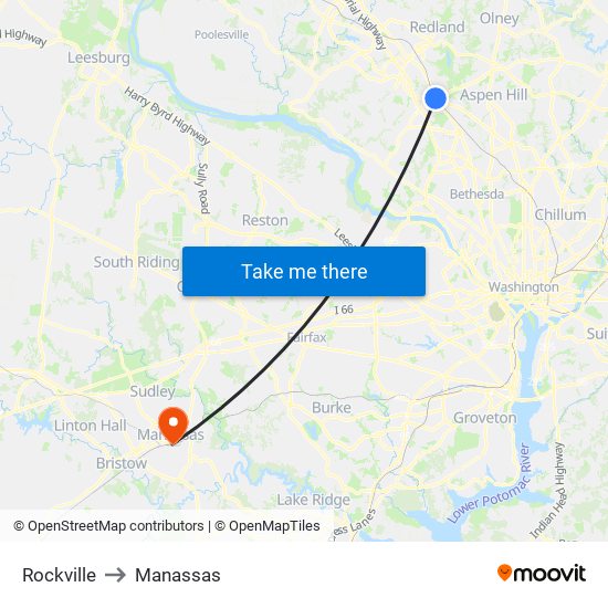 Rockville to Manassas map