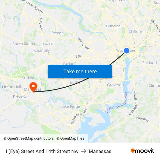 I (Eye) Street And 14th Street Nw to Manassas map