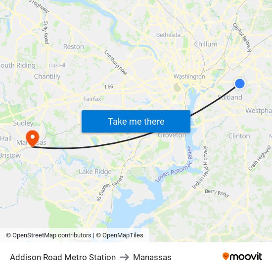 Addison Road Metro Station to Manassas map