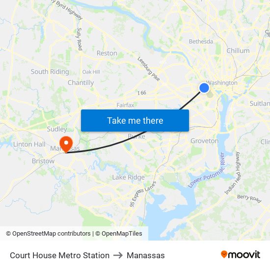 Court House Metro Station to Manassas map