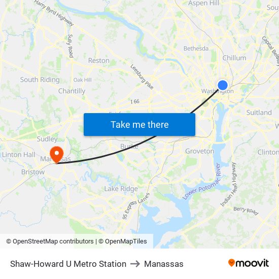 Shaw-Howard U Metro Station to Manassas map