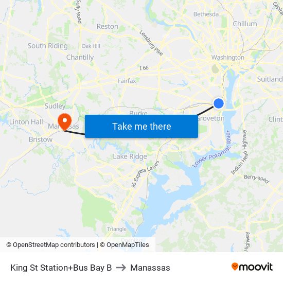 King Street-Old Town+Bay B to Manassas map