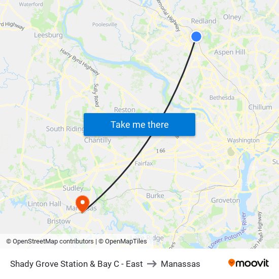 Shady Grove Station & Bay C - East to Manassas map