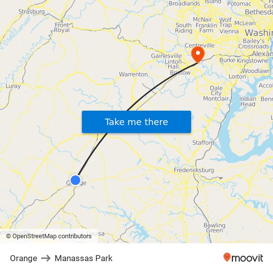 Orange to Manassas Park map