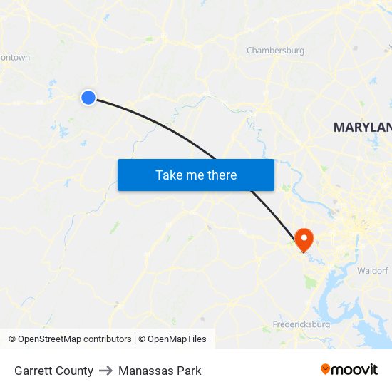 Garrett County to Manassas Park map