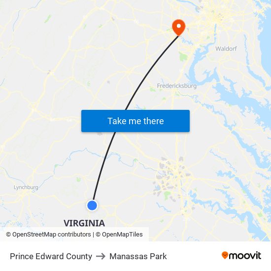 Prince Edward County to Manassas Park map